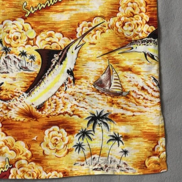 Mens Tropical Shirt XXL Swordfish Palm Trees Sailboats Flowers Sunshine Island - Picture 12 of 16